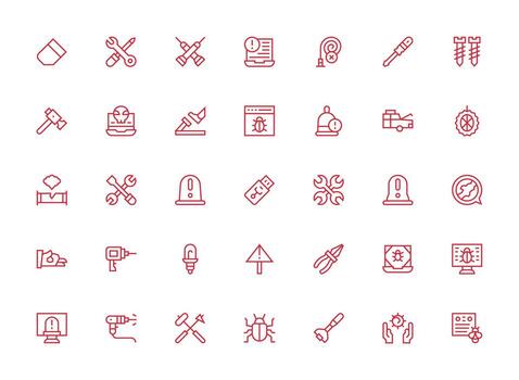 Fix Set with 35 Regular Clean Line Icons Web Icon Collection vector