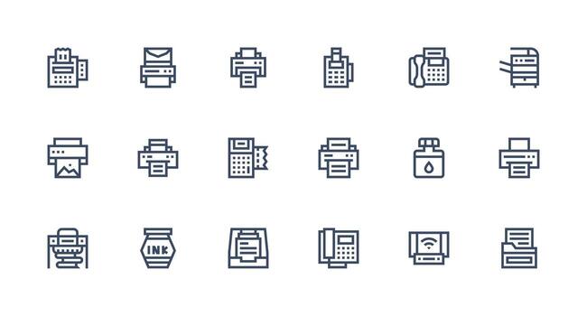 impresora icono colección con 18 fuerte carrera línea diseños bien estructurado íconos para creativo utilizar vector