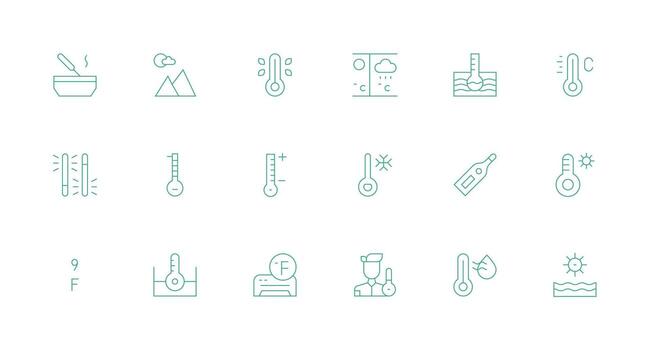 Thermometer featuring 18 Icons in Minimal Line Design Flat Icon Set vector