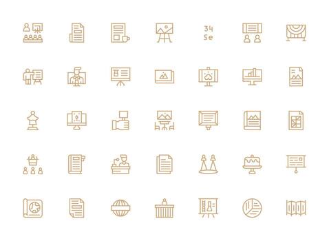 Presentation featuring 35 Icons in Regular Clean Line Design General Use Icon Pack vector