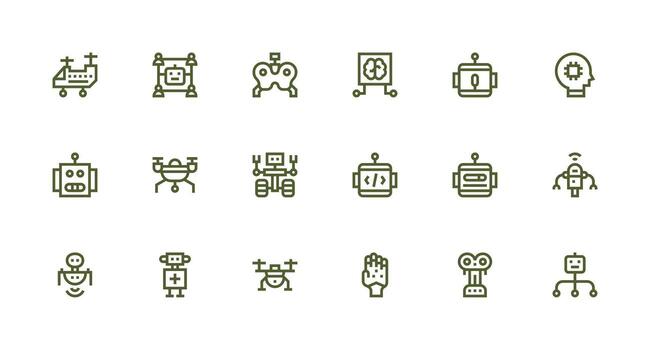 Robotics Design Icons featuring 18 in Strong Stroke Line Style All-Purpose Icon Design Pack vector