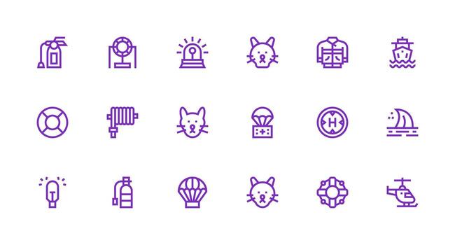 18 Strong Stroke Line Vectors for Rescue Theme Responsive Icon Set for Flexible Layouts