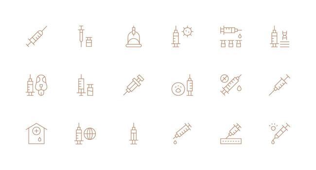 Vaccination Design Icons featuring 18 in Minimal Line Style Complete Icon Set for Mobile Apps vector