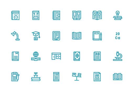 Study Icon Collection with 24 Thick Line Line Designs Customizable Icon Series for Mobile Screens vector