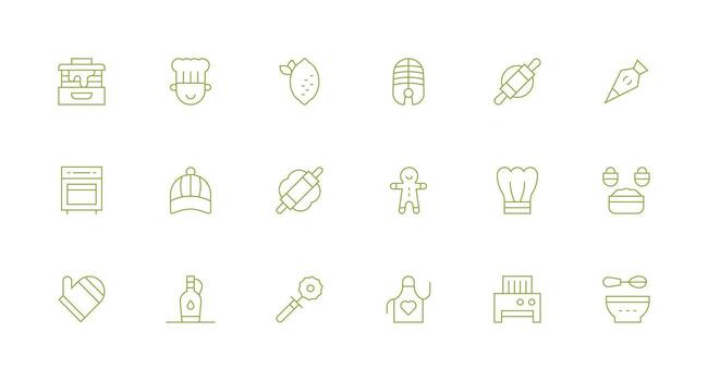 Baking Visual Pack containing 18 Minimal Line Icons Modern Line and Glyph Icon Series vector