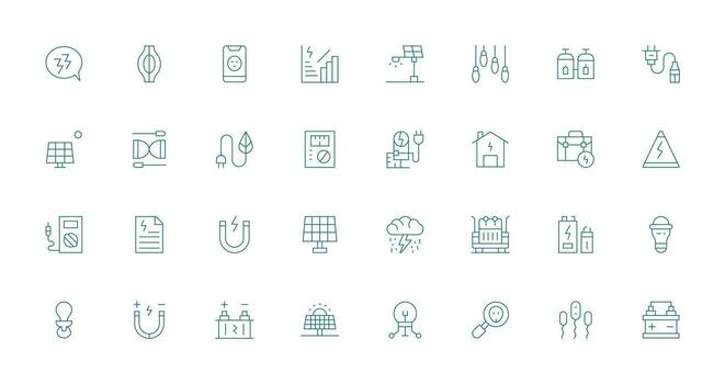 Electricity Icon Set with 32 Thin Line Graphics Fully Editable Icon Set for Web vector