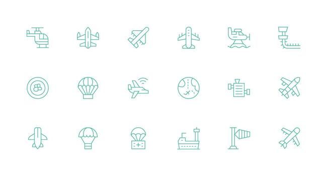 Aviation Design Icons featuring 18 in Minimal Line Style Reusable Icon Set vector