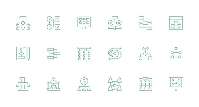 18 Minimal Line Designs for Flowchart Icons Simple Icons for Interface and Wireframes vector