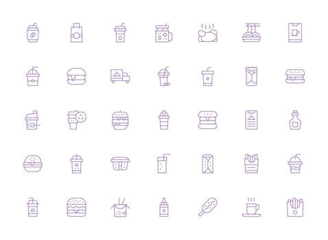 35 Icons for Takeaway in Light Line Format Functional Icon Series vector