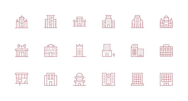 Modern Building Icon Set with 18 Minimal Line Graphics Clean Icon Set Icon Pack for UI Projects vector