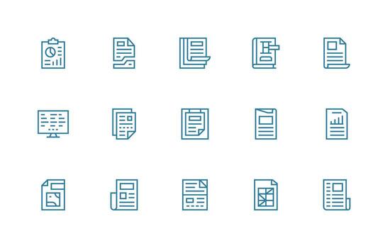 regular línea estilo sobresalir íconos con 15 vectores limpiar icono colección para web utilizar