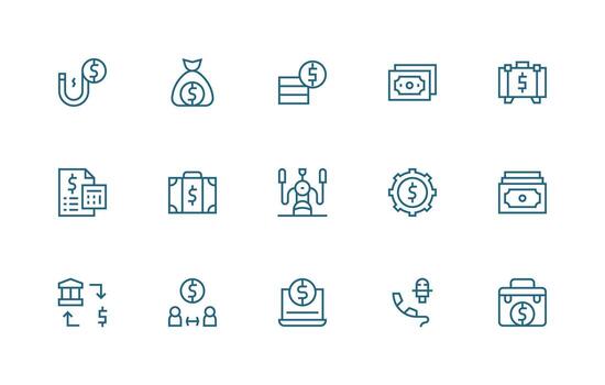 Dollars Icon Set with 15 Regular Line Graphics Responsive Icon Set for Flexible Layouts vector