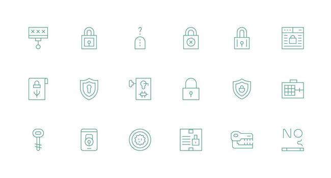 contraseña icono conjunto con 18 mínimo línea gráficos agudo íconos para presentaciones vector