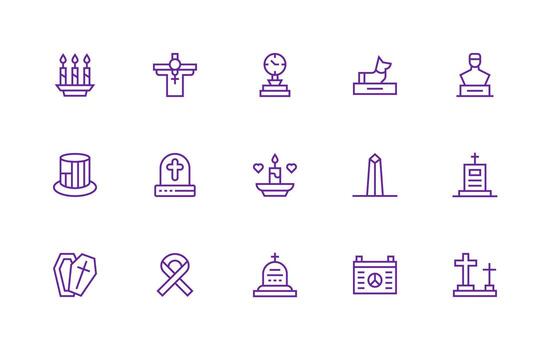 Regular Line Style Memorial Icons with 15 Vectors Design Ready Icon Set for Teams