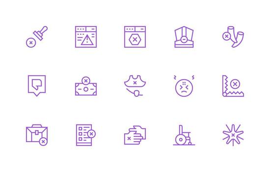 15 Regular Line Designs for Invalid Icons Complete Icon Set for Mobile Apps vector
