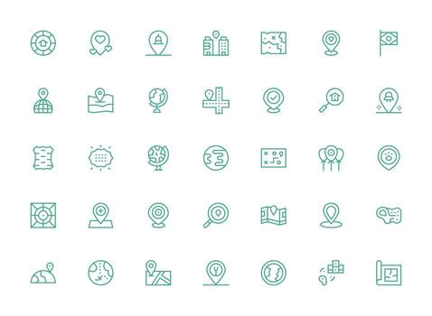 Map Set with 35 Regular Clean Line Icons Organized Pack for Project Assets vector