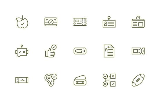 pasar diseño íconos presentando 15 en regular línea estilo completar icono conjunto para móvil aplicaciones vector