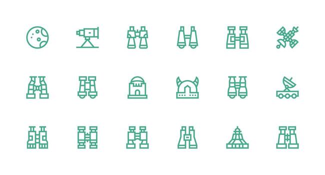 Telescope Icon Set with 18 Strong Stroke Line Graphics Basic Icon Series vector