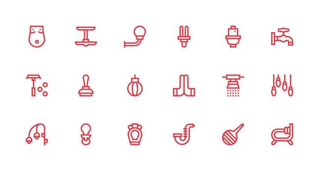 Strong Stroke Line Style Fixture Icons with 18 Vectors Simplified Icon Pack for Visual Tools