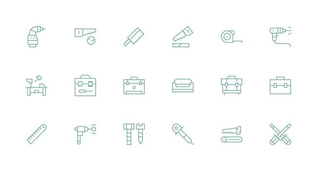Carpentry Set with 18 Minimal Line Icons Compact Icon Set vector