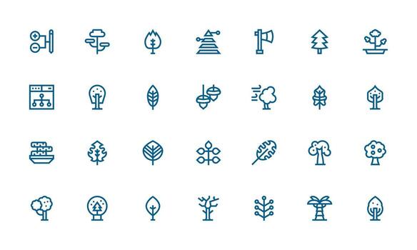 Tree Icon Set with 28 Bold Line Graphics Simplified Icon Pack for Visual Tools vector