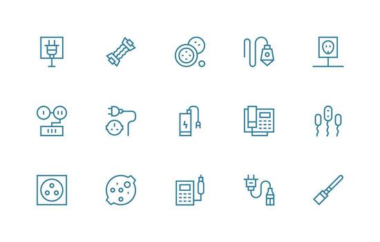 Cord including 15 Regular Line Illustrations Responsive Icon Set for Flexible Layouts vector