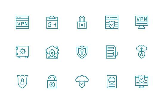 Digital Security Icon Set with 15 Regular Line Graphics Reusable Icon Set vector