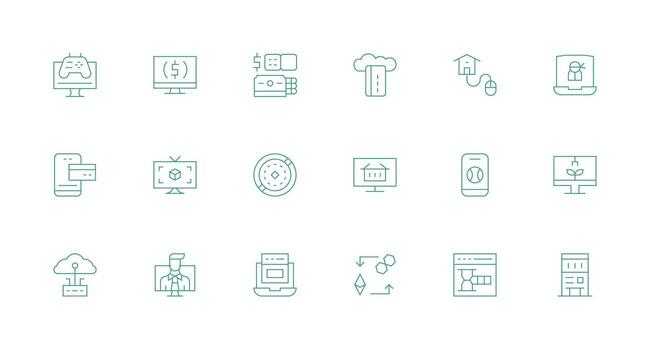 Virtual Set with 18 Minimal Line Icons Editable Icon Collection vector