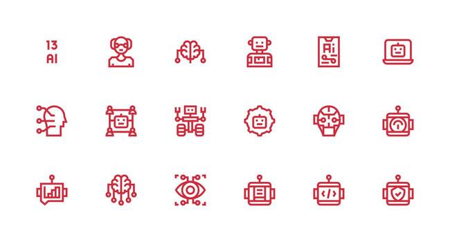 Machine Learning featuring 18 Icons in Strong Stroke Line Design Flat Icon Set vector