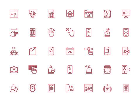 App Icon Set with 35 Regular Clean Line Graphics Compact Icon Pack vector