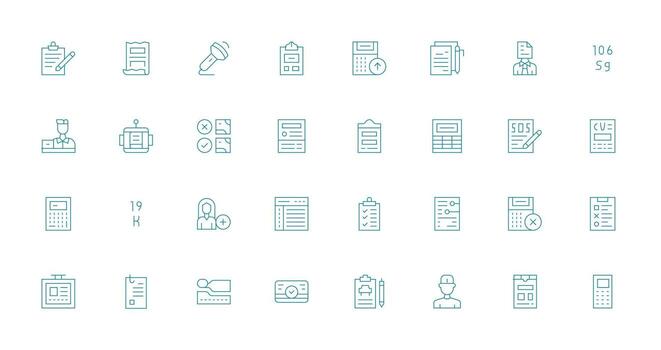 32 Icons for Data Entry in Thin Line Format Standard Icon Pack vector