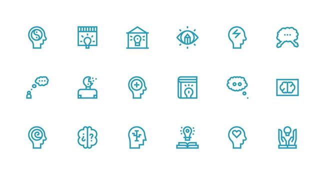 Thought Design Icons featuring 18 in Strong Stroke Line Style Layout Icon Collection vector