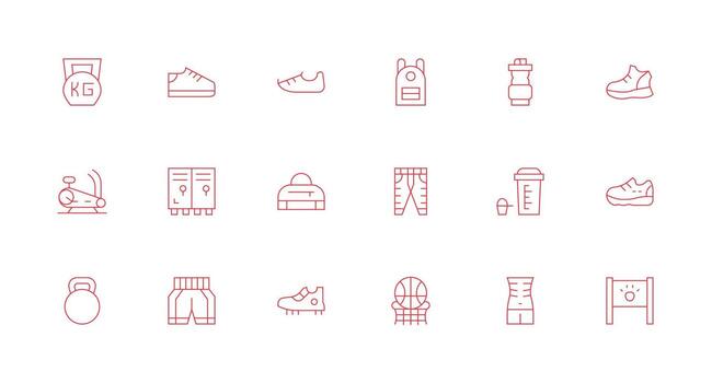 gimnasio icono colección con 18 mínimo línea diseños multi-estilo íconos para creativo proyectos vector