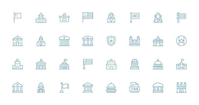 gobierno icono colección con 32 Delgado línea diseños equilibrado icono conjunto para funcional diseño vector