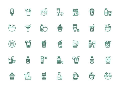 35 Regular Clean Line Style Icons from Refreshment Collection Icon Set for Apps vector