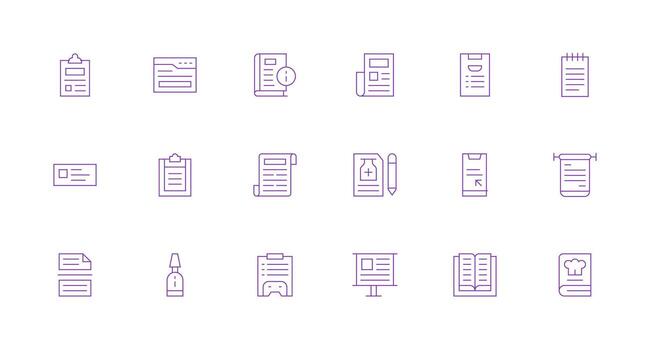 18 mínimo línea diseños para instrucciones íconos completar icono conjunto para móvil aplicaciones vector