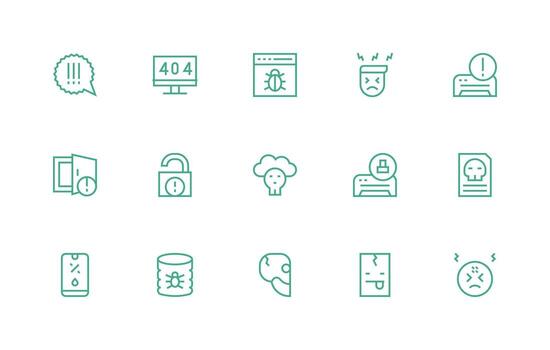 15 Icons for System Error in Regular Line Format Basic Icon Series vector