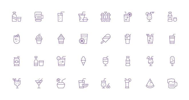 Refreshment including 32 Thin Line Illustrations Icon Pack for UI vector