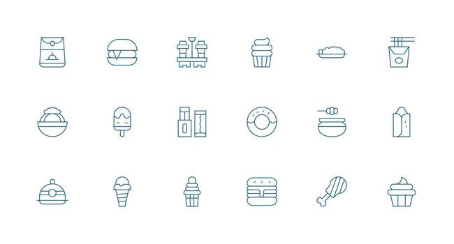 18 Minimal Line Designs for Snack Icons Balanced Icon Set for Functional Design vector