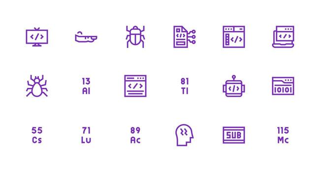 Strong Stroke Line Icons from Code Set with 18 Vectors Glyph Icon Series