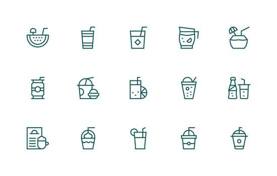 Cold Drink Icon Collection with 15 Regular Line Designs UI and UX Focused Icon Collection vector