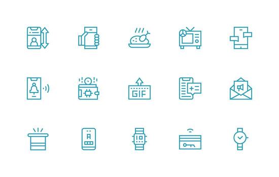 aplicación presentando 15 íconos en regular línea diseño píxel Perfecto icono conjunto vector