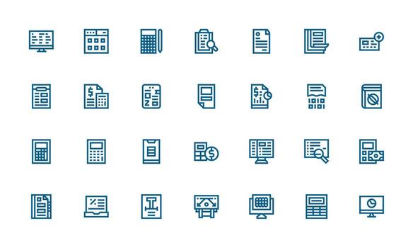 28 íconos para hoja de cálculo en negrita línea formato escalable íconos para todas temas vector