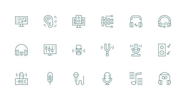 digital audio incluso 18 mínimo línea ilustraciones de múltiples fines icono conjunto vector