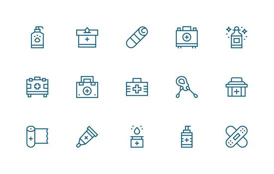 antiséptico diseño íconos presentando 15 en regular línea estilo sencillo íconos para interfaz y wireframes vector