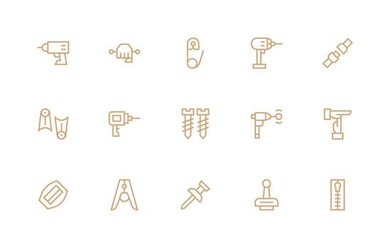 Fastening Design Icons featuring 15 in Regular Line Style Minimal Icon Set for Interface Projects vector