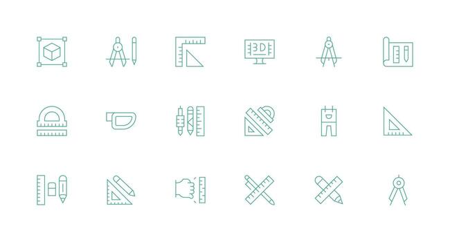 Technical Drawing Icon Set with 18 Minimal Line Graphics Style Icon Set vector