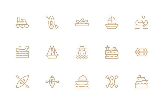 Regular Line Icons from Watercraft Set with 15 Vectors Icon Set for Projects