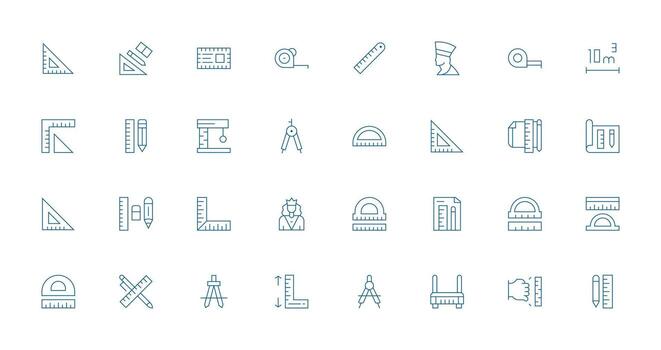 Ruler featuring 32 Icons in Thin Line Design Core Icon Collection for Daily Tasks vector