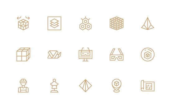 3D featuring 15 Icons in Regular Line Design Smart Icon Collection vector